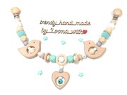 Zawieszka na wózek, girlanda drewniana i szydełkowa, styl boho, na prezent