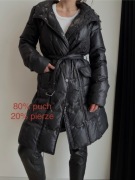 czarna długa pikowana kurtka z odpinanym kapturem creton