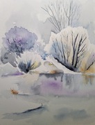 Zimowy krajobraz, akwarela A4