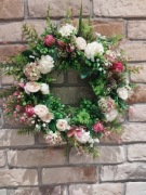 Wianek dekoracyjny, hortensje, powitalny, ozdoba na drzwi lub ścianę 