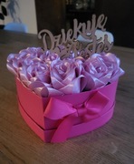 Flower Box Wieczne Róże z wstążki, Prezent, Podziękowanie, 