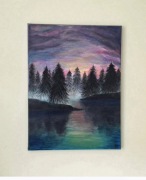 Obraz na płótnie 40x30 ręcznie malowany akrylowy pejzaż leśny 