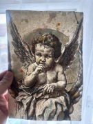 Aniołek cherubin na papierze czerpanym – styl retro vintage