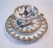 Filiżanka + 2 talerzyki (trio) „Royal Collection” porcelana motyw myśliwski