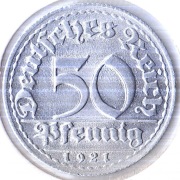 NIEMCY 50 fenigów 1921 D , KM# 27, UNC