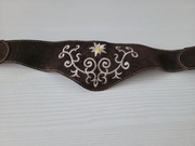 Pasek Vintage zamsz bawarski haft kwiat skóra brąz