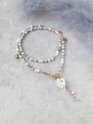 Tanzanit, kamień księżycowy, serce Swarovski, hematyt, stal UNIKAT