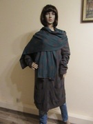 SAN ANTONIO długi szary sweter w zielone grochy + dwustronny szalik _ XL