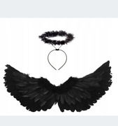 ZESTAW CZARNY ANIOŁ DIABEŁ SKRZYDŁA ANIOŁA Z LAMETĄ PRZEBRANIE HALLOWEEN