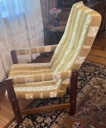 Piękny wygodny duży fotel - drewno, złoto. Lata 50 Art Deco