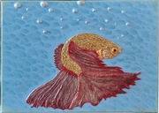 Obraz techniką mieszaną 3D Złota Rybka Bojownik z diamencikami