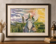 Rysunek Gandalf – oryginalna praca -fantasy – podpisana – akwarela + kredki