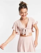 Elegancki Crop Top ASOS DESIGN – Nowy, Wiązany Przód, tył guziki 