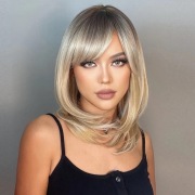 Peruka Włosy Blond Ombre Bob Naturalny Wygląd jak prawdziwe w dotyku