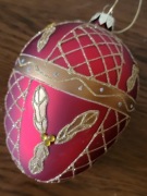 Stara bombka choinkowa, czerwono-złota, vintage