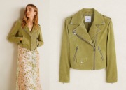 MANGO kurtka limonka ramoneska 100% zamsz naturalny NOWA S/36