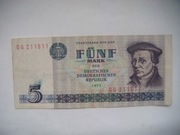 BANKNOT Niemcy NRD 5 marek 1975 - Thomas Muntzer