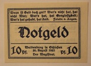 WAŁBRZYCH 10 Pfennig 1921 Waldenburg Schlefien 