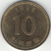 Korea Południowa 10 won wonów 1988 22,86 mm nr 1