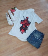 Biały t-shirt męski rozmiar XL z nadrukiem Deadpool z krótkim rękawkiem