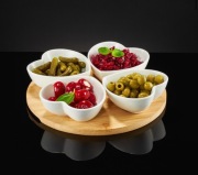 Komplet 4 salaterek na podstawie bambusowej Natural serce biały