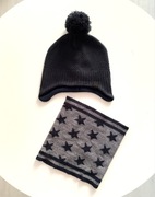 H&M Zimowa CZAPKA + KOMIN 110/128 Granatowa na polarze Uszatka IDEAŁ