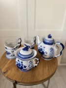 Ręcznie malowany zestaw porcelany Gżel | sygnowany | NOWY