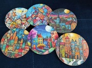 Nowe podstawki pod kubki bajkowe miasteczko 6 sztuk 