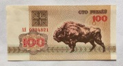 100 RUBLE 1992 Białoruś | ŻUBR | Kultowa Seria Zajączki | UNC/AU