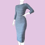 Sukienka długa szara w paski czarne poziome z Reserved, 38 (M)