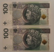 2x 100 ZŁ WŁADYSŁAW JAGIEŁŁO SERIA ED 2018 r. UNC! Okazja! 