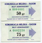 Bilet MPK Radom - 50gr, 75gr, Nowe