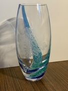 Wazon szkło artystyczne 20 cm grawer świąteczny niebieska wstęga
