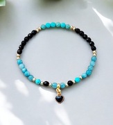 Bransoletka kamienie naturalne agat turkus chalcedon stal zawieszka serce