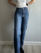 Granatowe jeansy 34 XS H&M high waist prosta nogawka regular fit wysokie