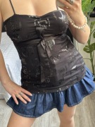 Vintage gorset top bustier Select S cekiny kokarda lolita coquette goth Y2K