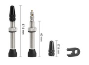 2szt wentyle PRESTA tubeless, 40mm, srebrne