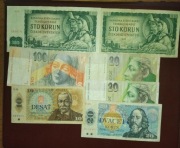 Zestaw banknotów Słowacja, Czechosłowacja, razem 7 szt.