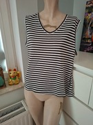 XXL 44 biała czarna bluzka w paski bez rękawów print dekolt v bawełniana