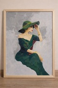 Ręcznie malowany obraz akrylowy kobieta w zielonej sukni 40 x 50 cm