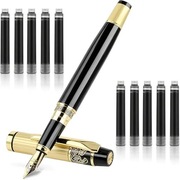 eleganckie pióro wieczne z konwerterem w zestawie 10 nabojów czarne