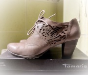 Półbuty botki Tamaris skóra taupe słupek 40