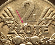 destrukt - 2 zł złote 1974 JAGODY - wykruszenie stempla