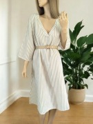 Nowa beżowa kremowa sukienka midi w paski letnia muślinowa bawełniana L 40