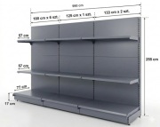Regały sklepowe - metalowe MAGO przyścienne H255 G570-770 L990 szary mat