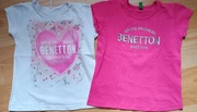 2 bawełniane koszulki Benetton 104 biała i różowa 