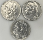 5 zł Piłsudski 1934, 1935 i 1936 rok zestaw 3 monet Ładne 