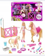 Barbie stadnina koni 25 akcesoriów Mattel lalka koń zmienia kolor i kucyk !