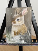 Obraz olejny ręcznie malowany malutki Zajączek