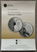 Folder -Ogloszenie do srebrnej monety 10 zł WŁADYSŁAW GRABSKI 